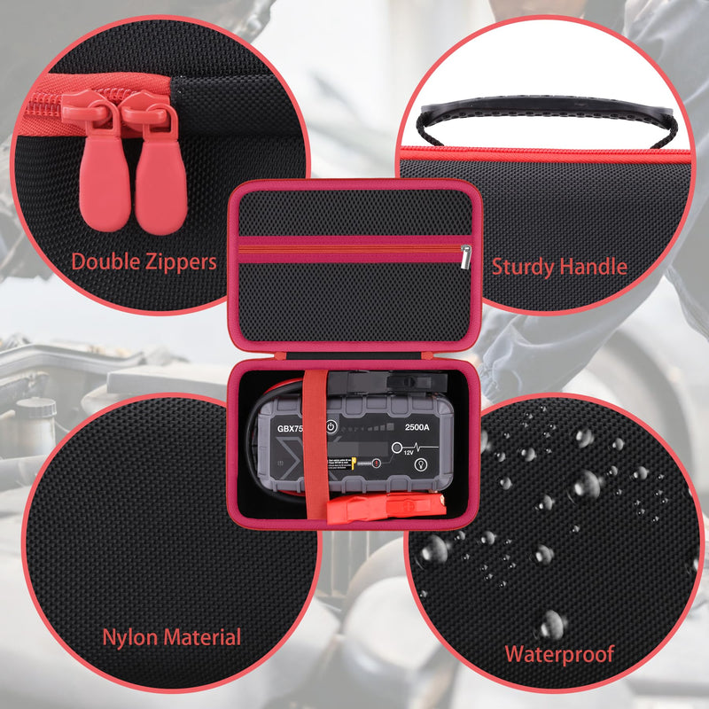 [AUSTRALIA] - Protection Storage Case Compatible with NOCO Boost GB70 / X GBX75 UltraSafe Jump Starter Lithium Battery Booster Pack and Accessories（Black Case + Red Zipper）-Flaxune 