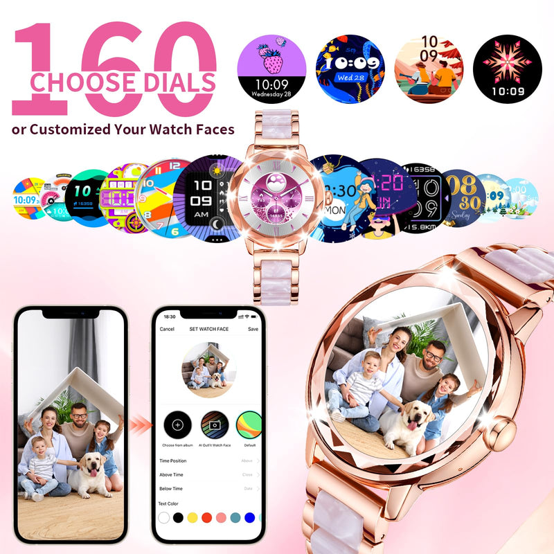 Smart Watch for Women, 1.2" Display 100+ Sports, IP68 Waterproof | Fitness Tracker with Heart Rate, Sleep & Female Cycle, Adjustable Fit, iOS & Android Compatible, W01-Rose Gold
