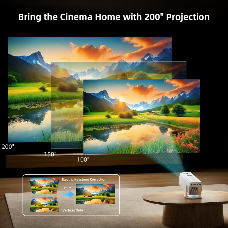 [AUSTRALIA] - Mini Projector, Portable Projector 4K & Full HD 1080P Support, 270° Rotation Outdoor Projector, Movie Projector Compatible with Smartphone, TV Stick, Laptop, PS4, HDMI, USB Ivory 