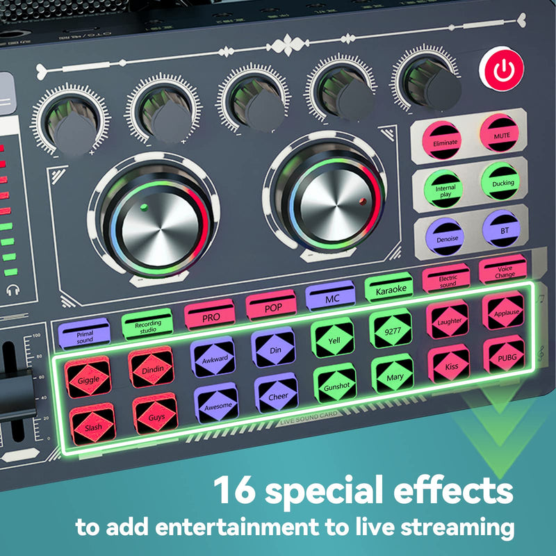 Podcast Sound Board - Music Sound Mixer with Effects, Audio Interface for PC Mac iPhone Android, Sound Card for Streaming Recording, DJ Mixer for Beginners (F999 Classic) F999 Classic