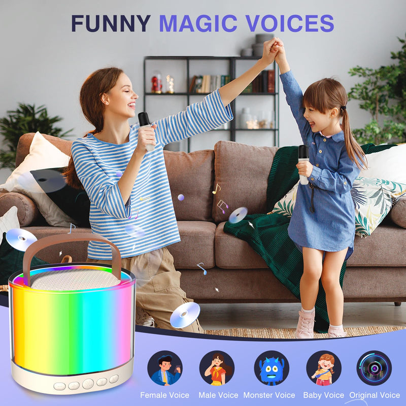 [AUSTRALIA] - Mini Karaoke Machine for Kids Portable Bluetooth 5.3 Speaker Led Lights with 2 Wireless Microphones Karaoke Gifts for Girls Boys Audlt Birthday Christmas Indoor Outdoor Home Party 