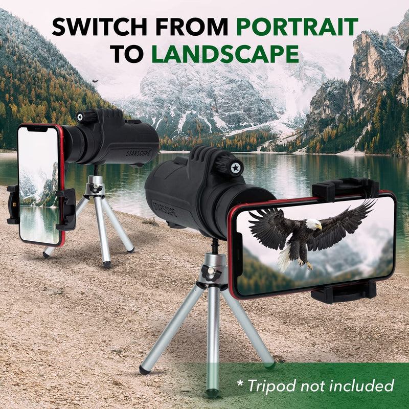 STARSCOPE Monocular G3 Phone Mount - Dual Spring-Loaded Telescope Phone Adapter Mount | Foldable Monocular Telescope for Smartphone Mount | Adjustable, Clip-On Monocular Telescope Phone Mount