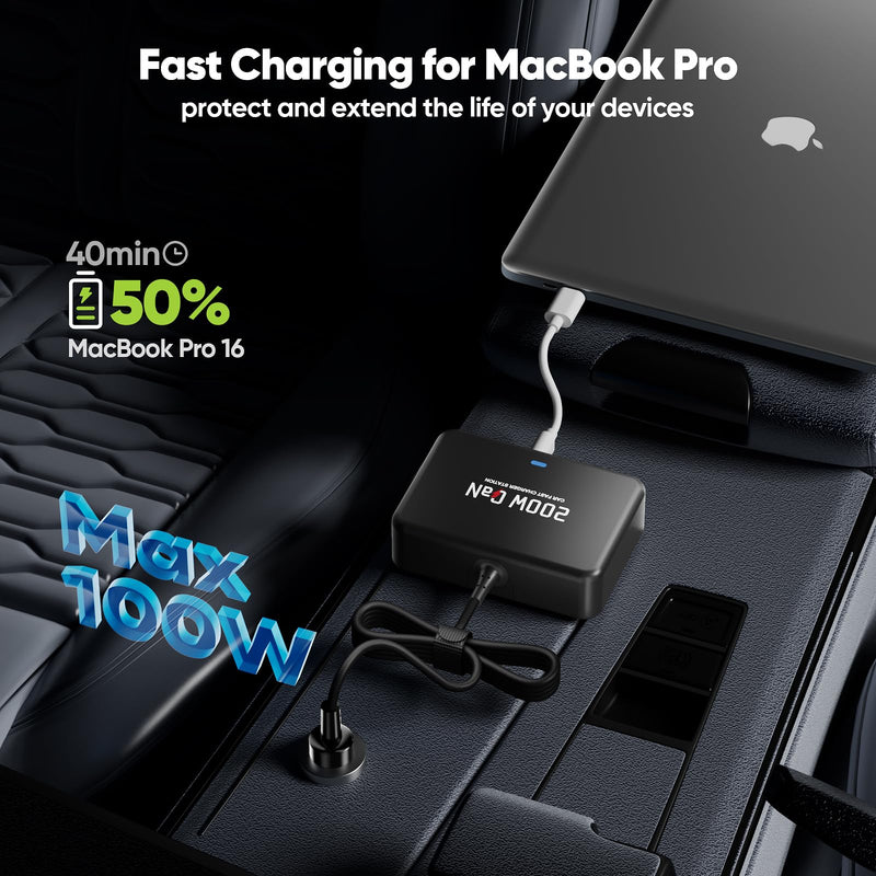 USB C Car Charger, 200W GaN 6-Port USB C Car Charger for MacBook Pro/Air, Dell/Lenovo Laptop, PD3.0/PPS for iPhone 17/16/15 Series, iPad, Samsung Galaxy S25 Ultra / S24 Series and More
