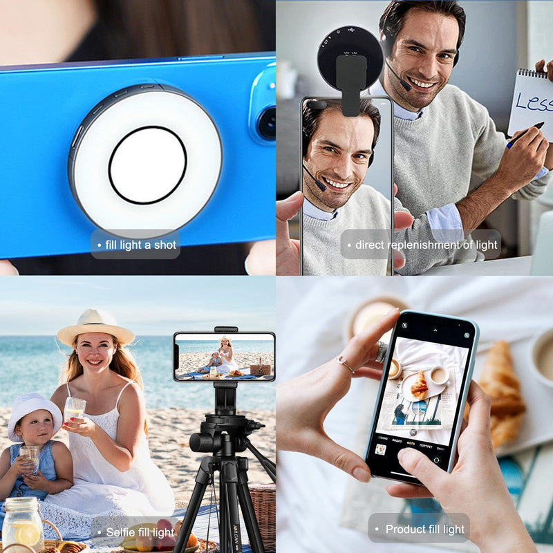 Mini Magnetic Selfie Light for iPhone - Rechargeable Cell Phone Selfie Light with 3 Light Modes/3 Brightness Levels Portable Phone Light for Video Recording/Selfies/TikTok/Live Streaming A model