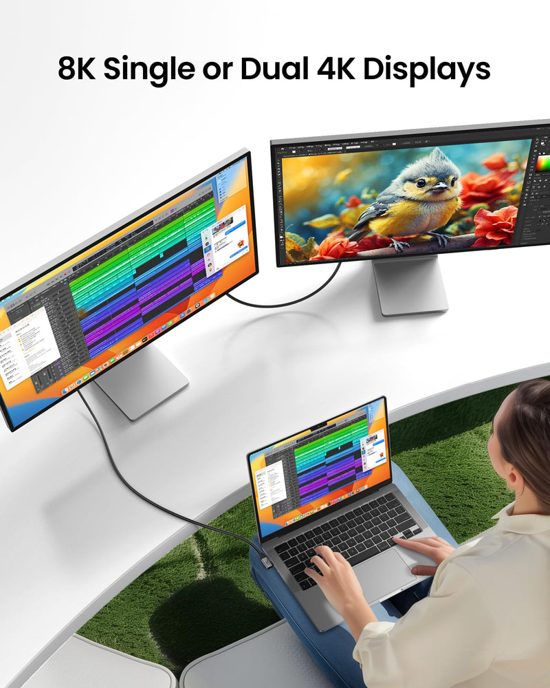Silkland USB 4 Cable for Thunderbolt 4 Cable Right Angle 90 Degree 3.3FT, 40Gbps Data Transfer, 8K/5K/4K@60Hz Monitor Cable, 240W Fast Charging Compatible for MacBook, iPhone 16, iPad, Docking, SSD 3.3 Feet