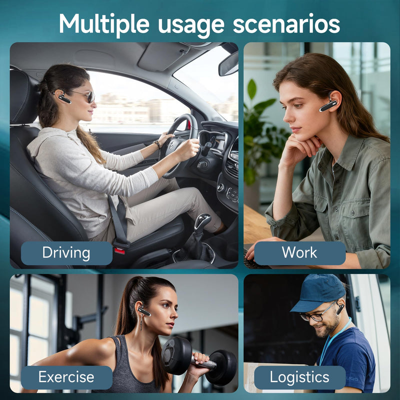 Wireless Single Ear Bluetooth V6.1 Headset, Business Earpiece with Mic | CVC8.0 Noise Cancelling,100H Playtime, LED Display, Dual Device Pairing, Mute Button for Office, Driving, Trucker Black