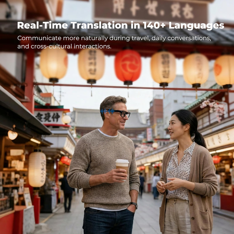 AI Smart Glasses with Camera, 8MP Photo & 4K Video, Real-Time Translation in 140+ Languages, Voice Assistant, Object Recognition, Bluetooth/WiFi, Blue Light Glasses for Travel, Meetings, Vlogging