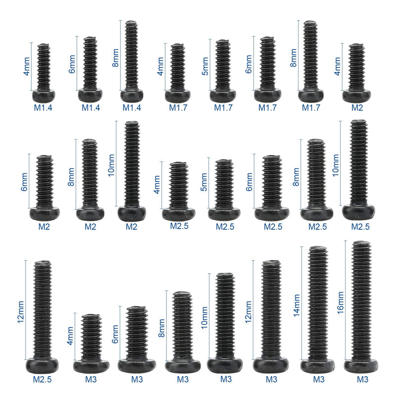 NINDEJIN 650 pcs M1.4 M1.7 M2 M2.5 M3 Round Pan Head Laptop Mini Screw Kit | Carbon Steel, Laptop Computer Screw, for Repairing Most Computers, for Sports Equipment; Lawnmowers; Blowers, Mini Screw Set