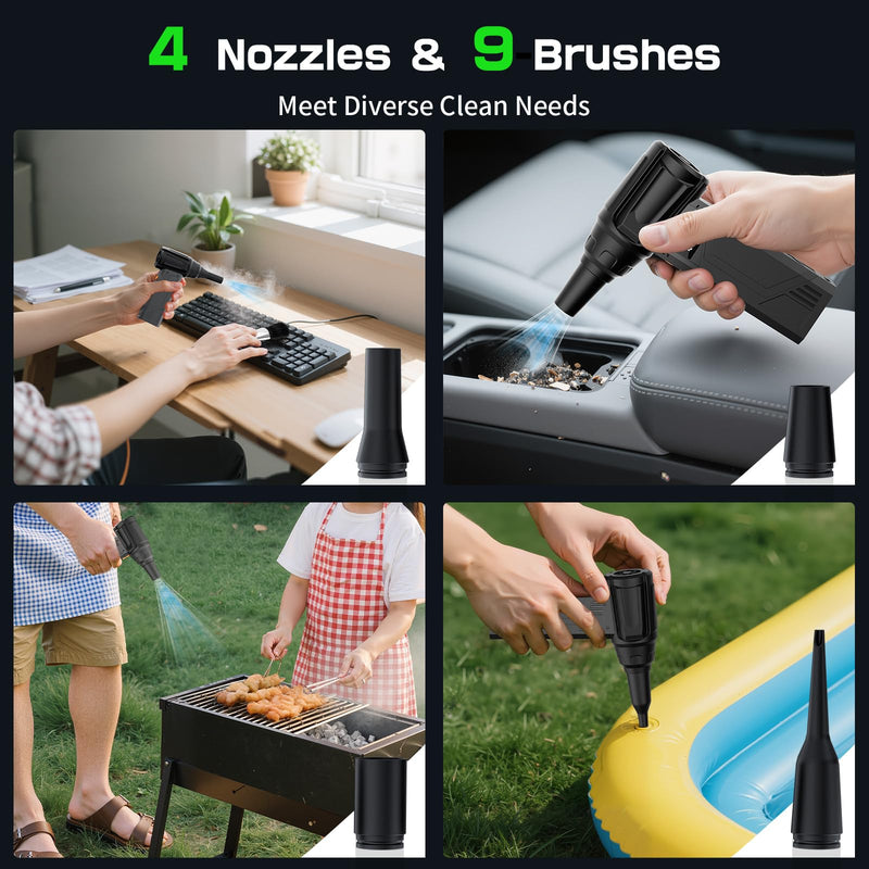 [AUSTRALIA] - Compressed Air Duster with Flashlight,180000RPM Electric Air Duster,4-Gear with Display High-Speed Electric Duster with Multi-Purpose Nozzles for Computer, Keyboard, Outdoor, House and Car 