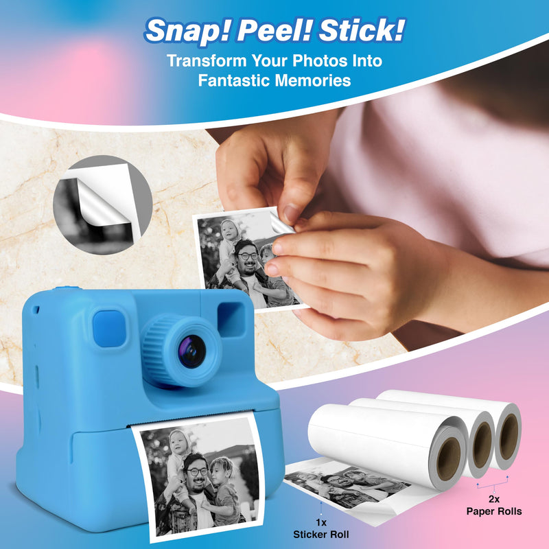 GabbaGoods Instant Print Kids Camera For 3 4 5 6 7 8 9 Year Old Kids With 32GB SD Card, Instant Thermal Print Feature Best For Gift On Christmas/Birthday/Holiday | Toddler Camera | Kids Digital Camera Blue