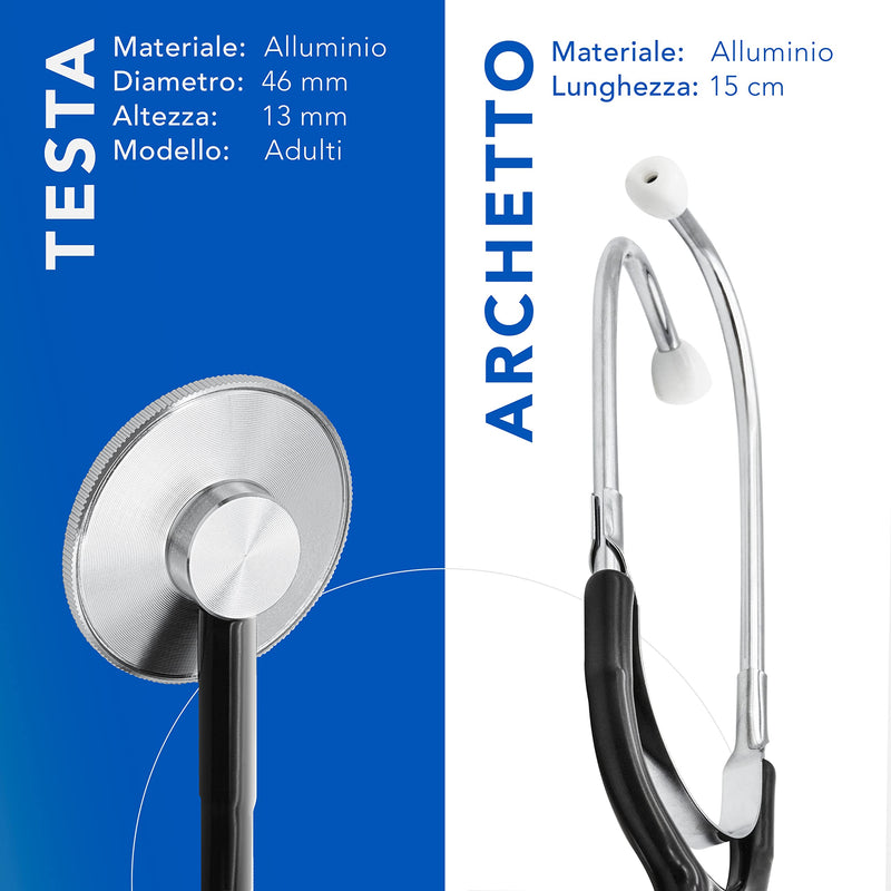 AIESI® Flat Head Stethoscope Professional for Adults in Black Colour Doctor Scope