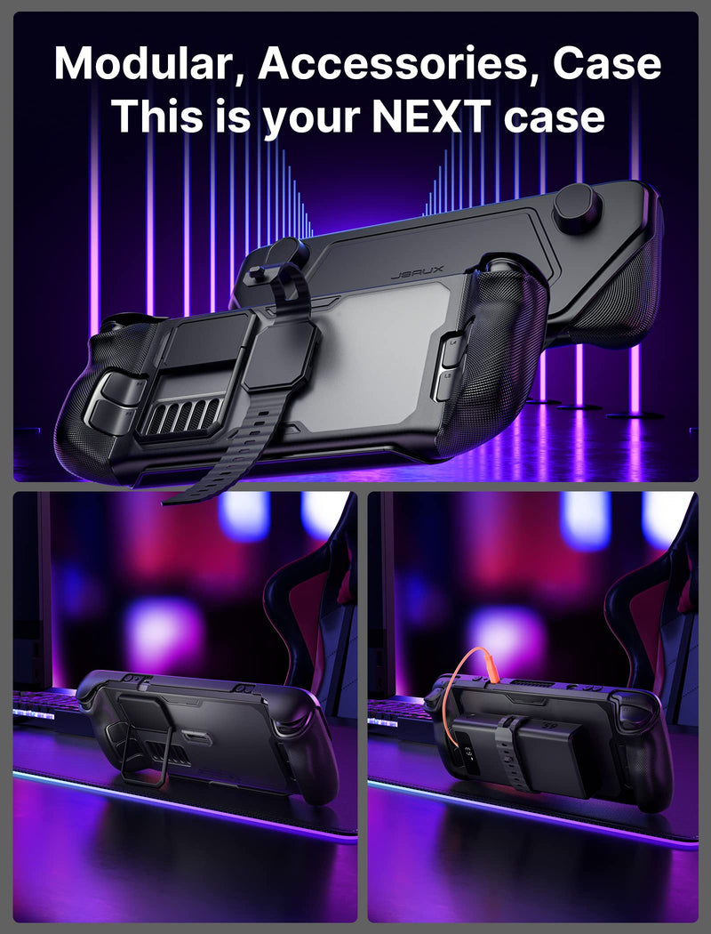 JSAUX PC0104 ModCase for Steam Deck, Steam Deck Case with Detachable Front Shell Include Protective Case, Face Cover,Metal Bracket and Strap-Basic Set Basic Set
