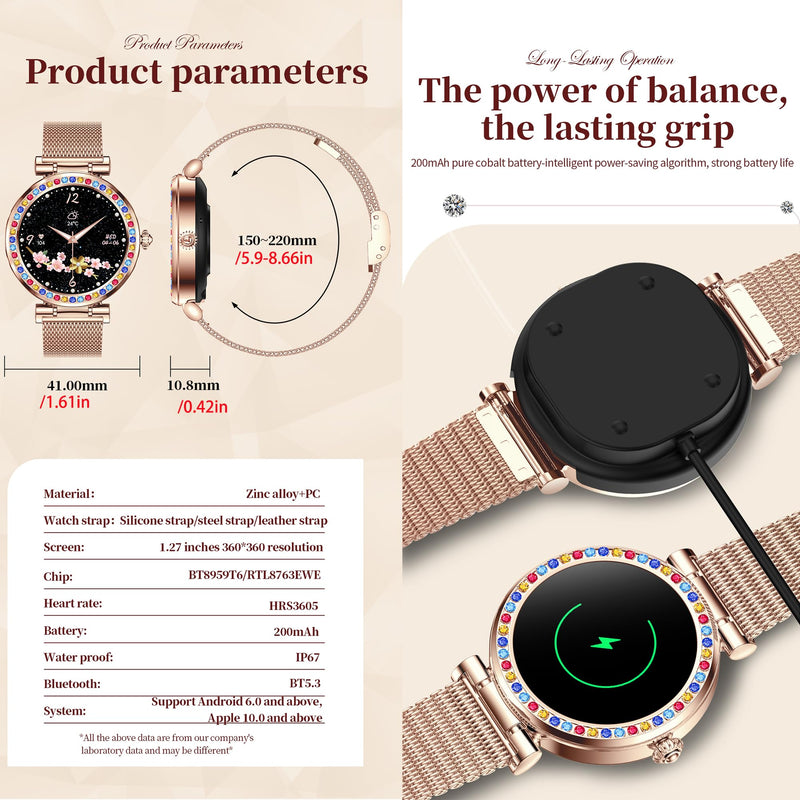 Smart Watch for Women(Answer/Make Calls), 5ATM Waterproof Fitness Watch Fitness Watch with Heart Rate/SpO2/Blood Pressure, Bluetooth Smartwatch for Android iPhone, with 2 Watch Bands (Gold) Gold