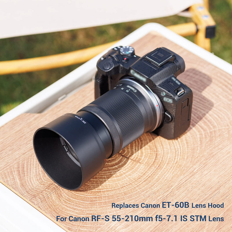 [AUSTRALIA] - JJC ET-60B Lens Hood for Canon RF-S 55-210mm f/5-7.1 is STM Telephoto Zoom Lens on Canon R50 R100 Replaces Canon ET-60B with Reversible Design, Compatible with 55mm Filter and Lens Cap 