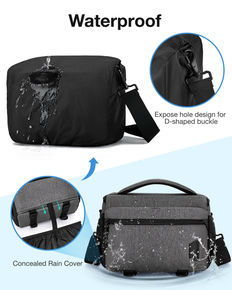 BAGSMART Camera Bag, Small Camera Case with Tripod Holder, Compact Camera Shoulder Bags for DSLR/SLR/Mirrorless Cameras, Waterproof Crossbody Camera Bag Women Men, Grey 02-Grey