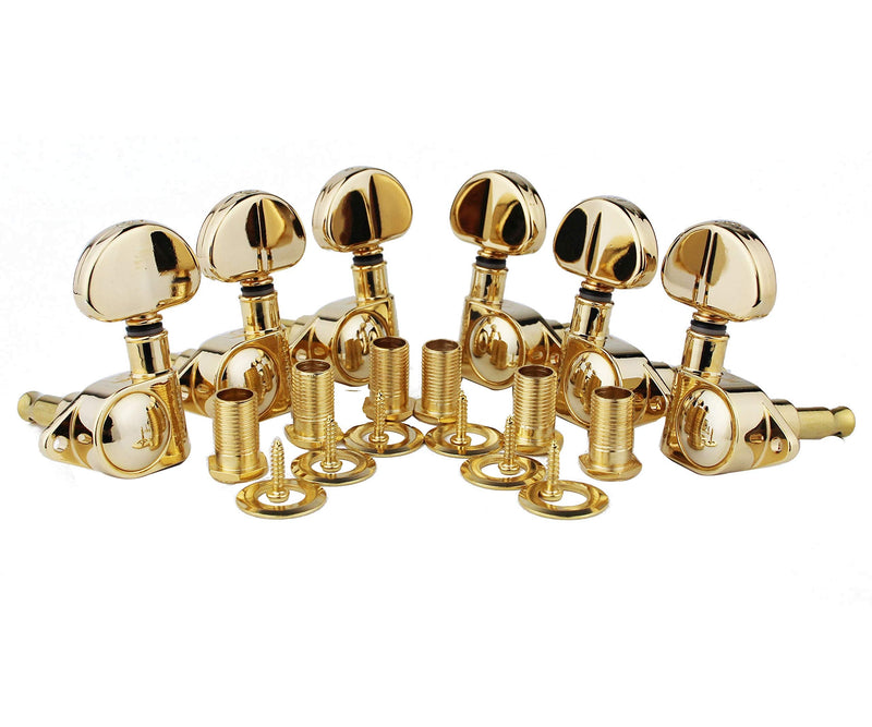 [AUSTRALIA] - Guyker Guitar Machine Heads (3L + 3R Handed) – 1:21 Sealed Tuners Tuning Key Pegs with Big handle Replacement for Electric, Folk or Acoustic Guitars – Gold, GK102G 