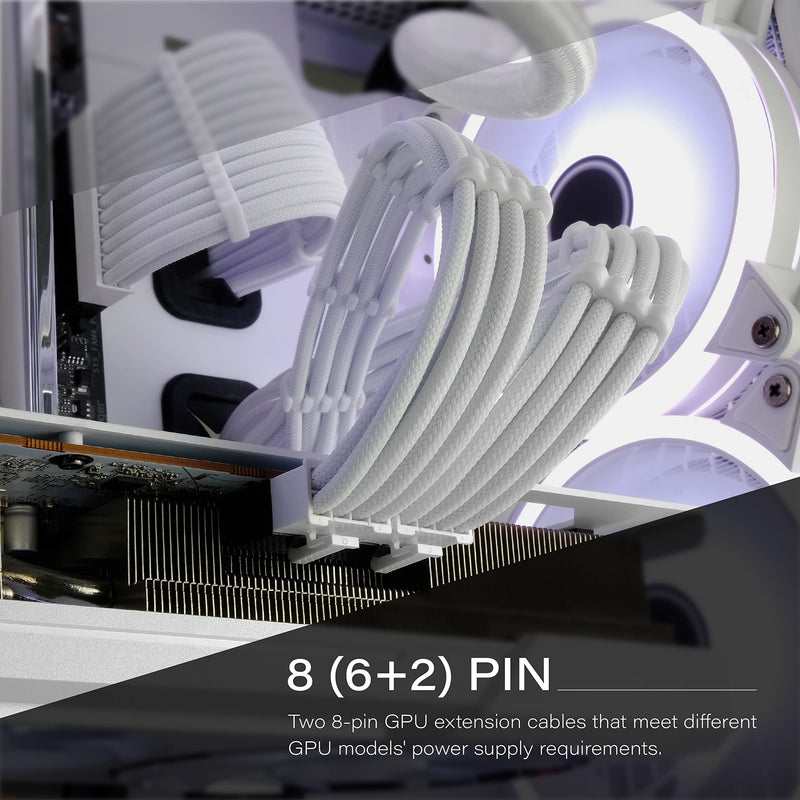 EZDIY-FAB PSU Extension Cable Sleeved Custom Mod PC Power Supply Cable, Soft Nylon Braided with Comb Kit 24PIN/8PIN to 6+2Pin/ 8PIN to 4+4PIN-30CM 300MM - All White Edition Pure White