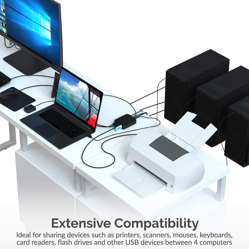 SABRENT USB 2.0 Sharing Switch for 4 Computers, LED Indicators (USB-USS4) | Share USB peripherals across up to 4 computers; LED device indicators 4-Port Switch