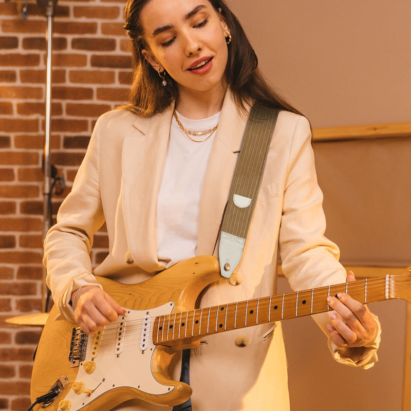 [AUSTRALIA] - Guitar Strap 2 inch Corduroy Guitar Straps with Full Grain Leather End, for Bass Electric and Acoustic Guitars, Free Strap Button, 2 Strap Locks and 4 Guitar Picks Corduroy Series Light Camel 