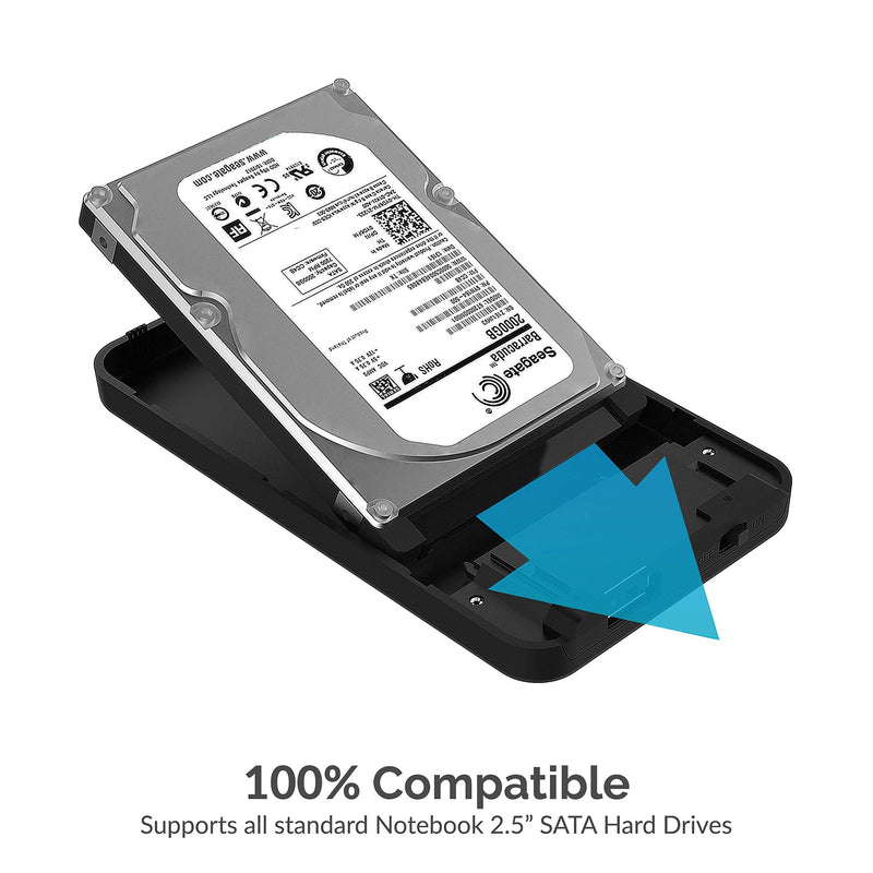SABRENT 2.5-Inch SATA to USB 3.0 Tool-Free External Hard Drive Enclosure [Optimized for SSD, Support UASP SATA III] Black (EC-UASP)