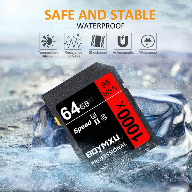 64GB Memory Card, BOYMXU Professional 1000 x Class 10 Card U3 Memory Card Compatible Computer Cameras and Camcorders, Camera Memory Card Up to 95MB/s, Red/Black 64GB RED