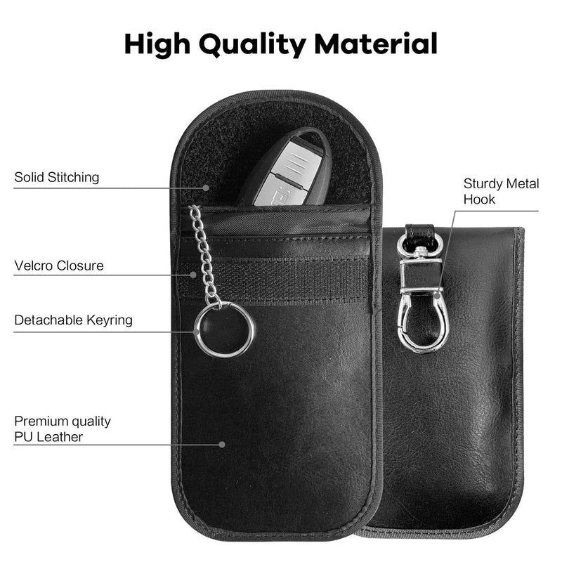MONOJOY Faraday Key Fob Protector RFID: Faraday Bags RFID Key Fob Protector, Key Fob Signal Blocker - Faraday Bag for Key Fob PU Black