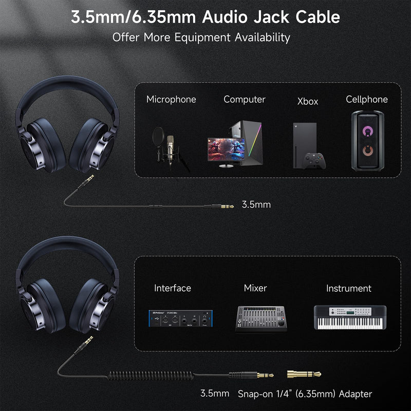 Wired Over Ear Headphones, Studio Monitor & Mixing DJ Headphones with 50mm Neodymium Drivers and 1/4 to 3.5mm Jack for Guitar AMP Podcast Piano Keyboard (Dark Blue)