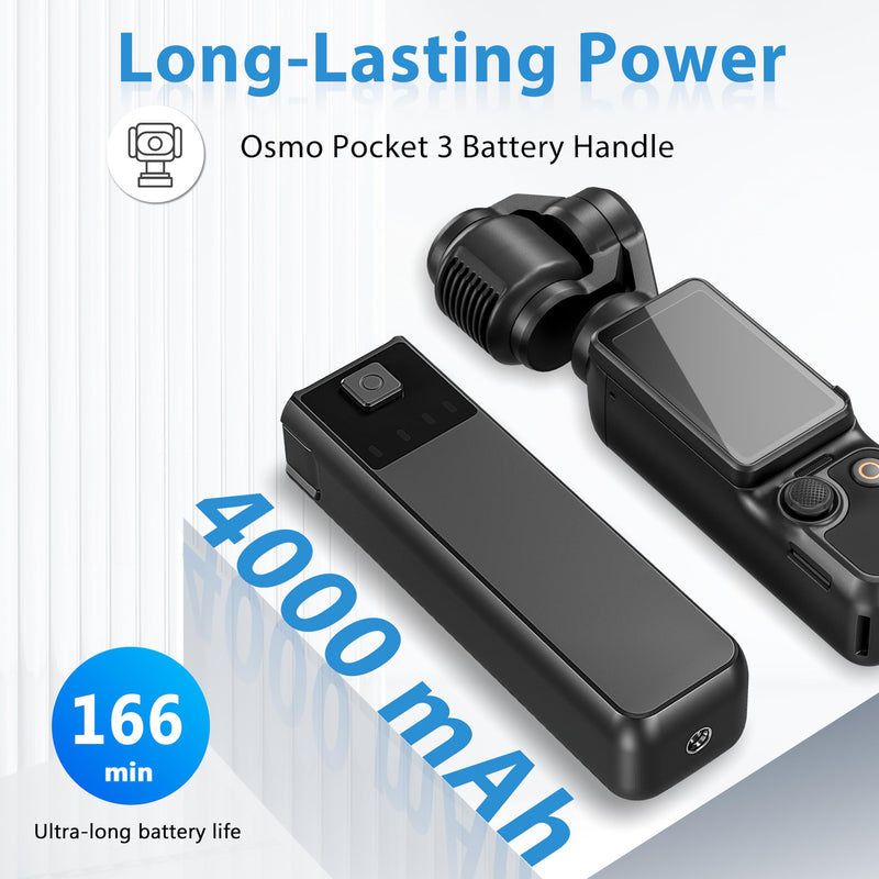 Tomat Osmo Pocket 3 Battery Handle Compatible for DJI Osmo Pocket 3 Creator Combo Accessories, Built in 4000mAh Extra Battery 22.5W Fast Charging, Reserved 1/4 Thread