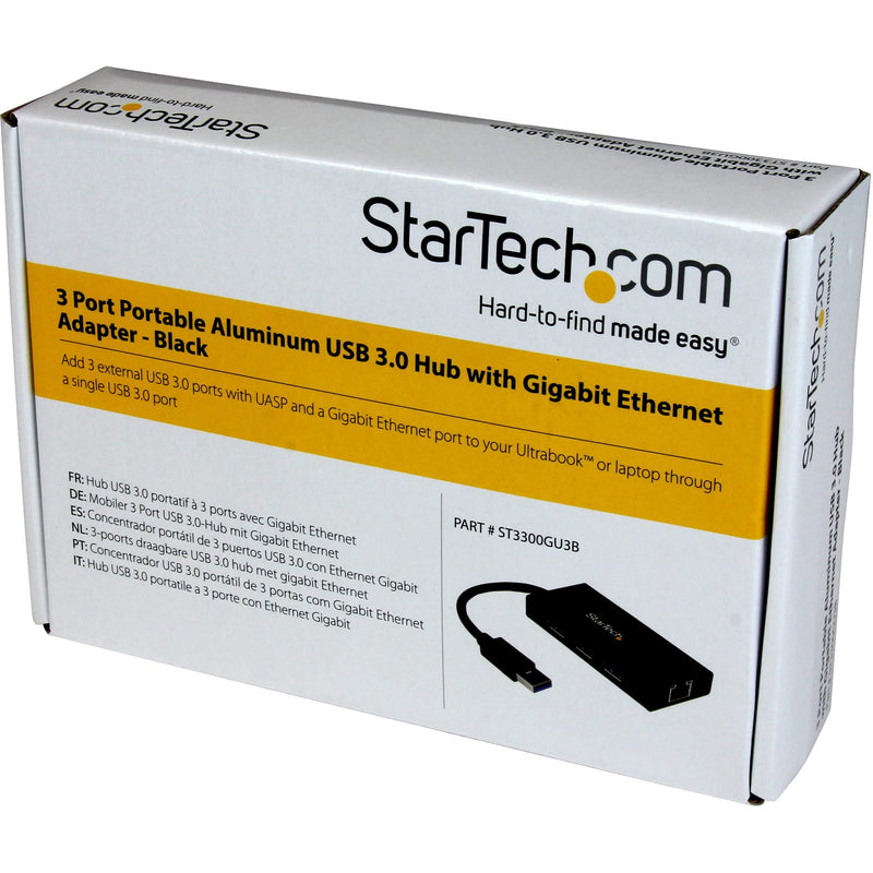 StarTech.com USB 3.0 Hub with Gigabit Ethernet Adapter - 3 Port - NIC - USB Network / LAN Adapter - Windows & Mac Compatible (ST3300GU3B) Black w/ 3 USB Ports