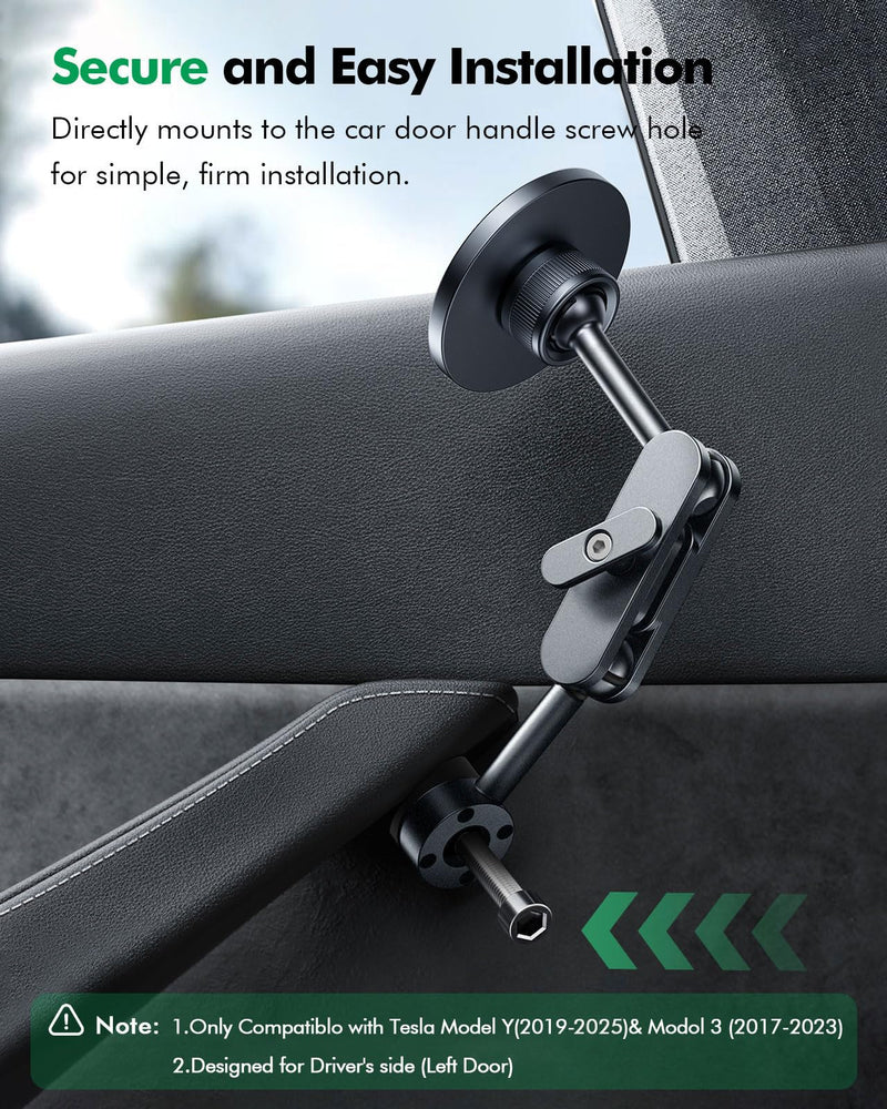 for Tesla Phone Mount,for Mag-Safe Door-Install Phone Holder, Compatible with Model Y/YL(2026-2019) & Model 3 (2023-2017), Magnetic Car Phone Mount for iPhone 17/16/15/14/13/12, Tesla Accessories 2025-2022 Model Y, 2023-2021 Model 3, Drive Seat