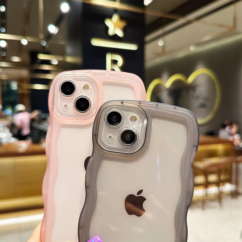 Compatible with iPhone 13 Case 6.1" 2021, Cute Kawaii Curly Wave Frame Shape Soft Silicone Shockproof Protective Phone Cover for Women Girls, Clear/Pink