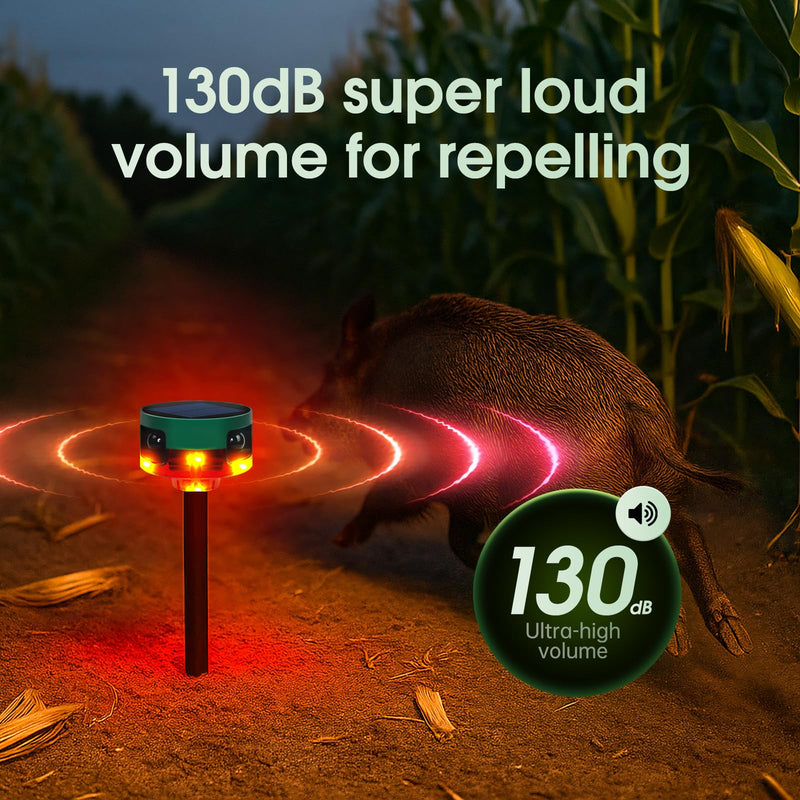 [AUSTRALIA] - Solar Outdoor Motion Sensor Alarm, 130dB Dog Barking & Gunshot Sound, 13 Sounds, Strobe Light, Support Recording & Volume Control, Keeps Unwanted Animals Away from Yard, Garden, or Farm 