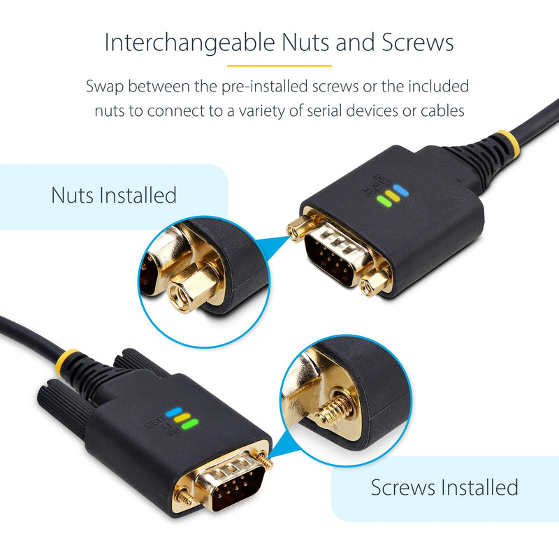 StarTech 6ft USB to Serial Adapter Cable, FTDI (1P6FFC-USB-SERIAL) | USB-A to DB9 RS232, Interchangeable DB9 Screws Nuts, COM Retention, LED Indicators