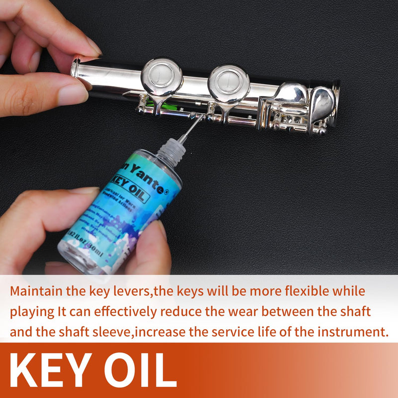 Flute Cleaning Kit, 9-in-1 Woodwind Maintenance Care Set with Microfiber Swab, Key Oil, Cork Grease, Rod & Screwdriver, Professional Accessories Compatible with Standard Flutes and Piccolos