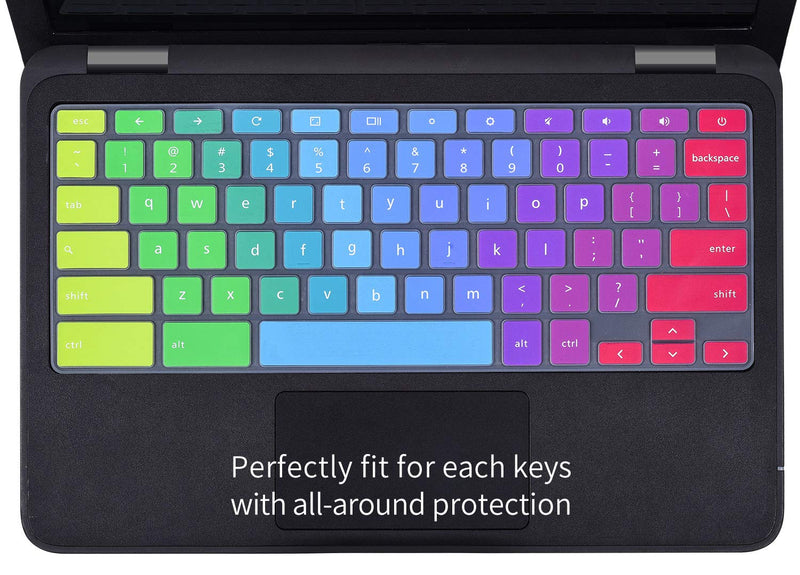 Colorful Keyboard Cover for Dell 11.6 Chromebook 3100 / Dell Chromebook 11 3120 3180 3181 3189 5190 P22T 11.6" / Dell Chromebook 13 3380 13.3" Protective Skin, Dell Chromebook Accessories, Rainbow 11.6 Inch
