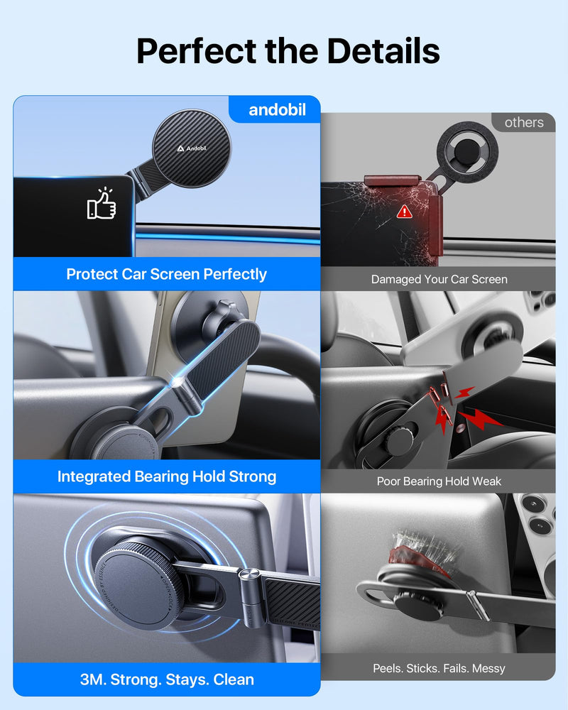 andobil 3rd Gen Tesla Phone Mount 【Upgrade Adhesive & Upgrade Stongest Magnet】 Phone Holder for Tesla New Model Y Juniper Model 3, 360° Adjustable Tesla Phone Holder fits iPhone 17 16 15 14 Pro Max Black