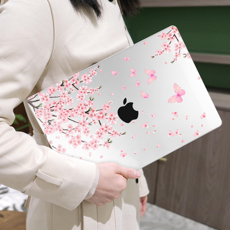 MEEgoodo for M3 MacBook Pro 14 inch Case 2023 2021 A2918 A2992 A2779 A2442 M2 M1 Pro/Max, Clear Laptop Hard Shell Cases with Keyboard Webcam Cover & Trackpad Film & Type C Adapter, Cherry Blossoms