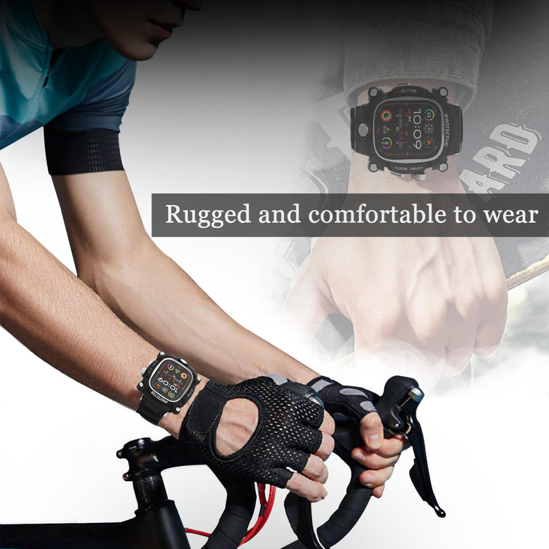 iG-3100 Rugged Case with Band for Apple Watch Ultra 2 49mm,Shockproof Bumper Cover Silicon Strap for Apple Watch Ultra 1 49mm Full Protective Cover for Men Black