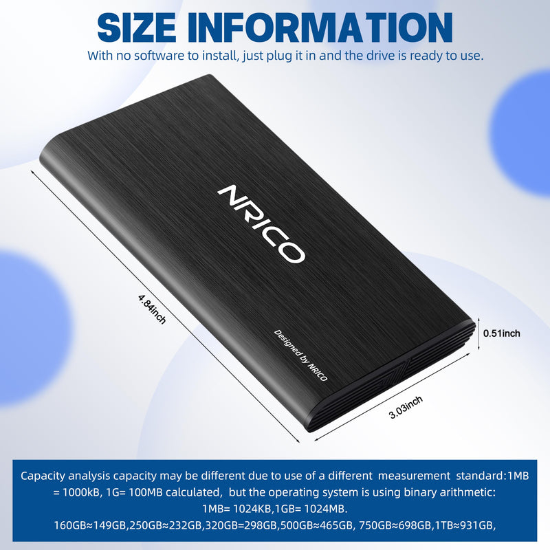 NRICO Ultra Slim 750GB Portable External Hard Drive USB3.0 HDD Storage Compatible for PC, Desktop, Laptop,Mac,PS4, Xbox one (Black, 750, GB) BLACK 750 GB