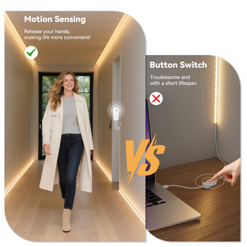 [AUSTRALIA] - PAUTIX COB LED Strip Lights 2700K Warm White,Motion Sensor LED Lights,Dimmable 24V Motion Activated LED Strip Light,20ft Super Bright with Dual Lighting Mode,for Under Cabinet,Kitchen,Stairs,Bedroom 2700K-20ft(DC24V) 