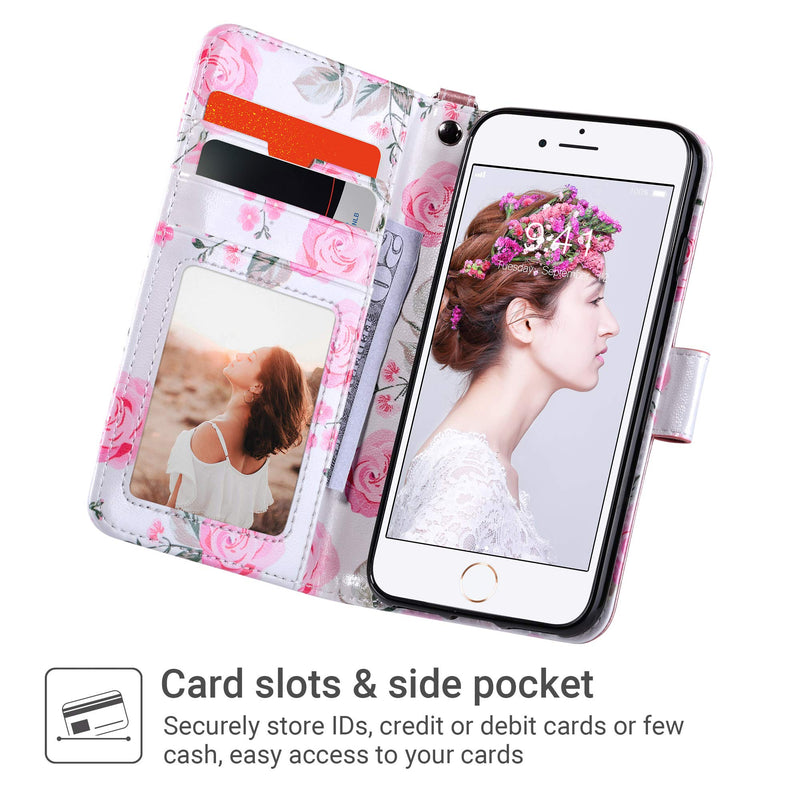 ULAK Case for iPhone SE 3 Wallet 2022, iPhone 8 Wallet, iPhone SE Wallet 2020, iPhone 7 Flip Case, PU Leather Kickstand Card Holder Protective Cover for iPhone 7/8/iPhone SE 2nd 3rd Gen Rose Gold