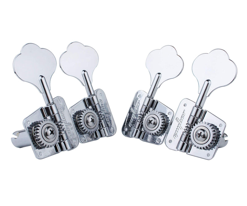 Guyker Bass Tuners (2R + 2L) - 1:20 Ratio Open Gear Tuning Key Pegs Machine Head Replacement for Electric Jazz Guitar Bass or Precision Instruments - GK530 Chrome 2R + 2L