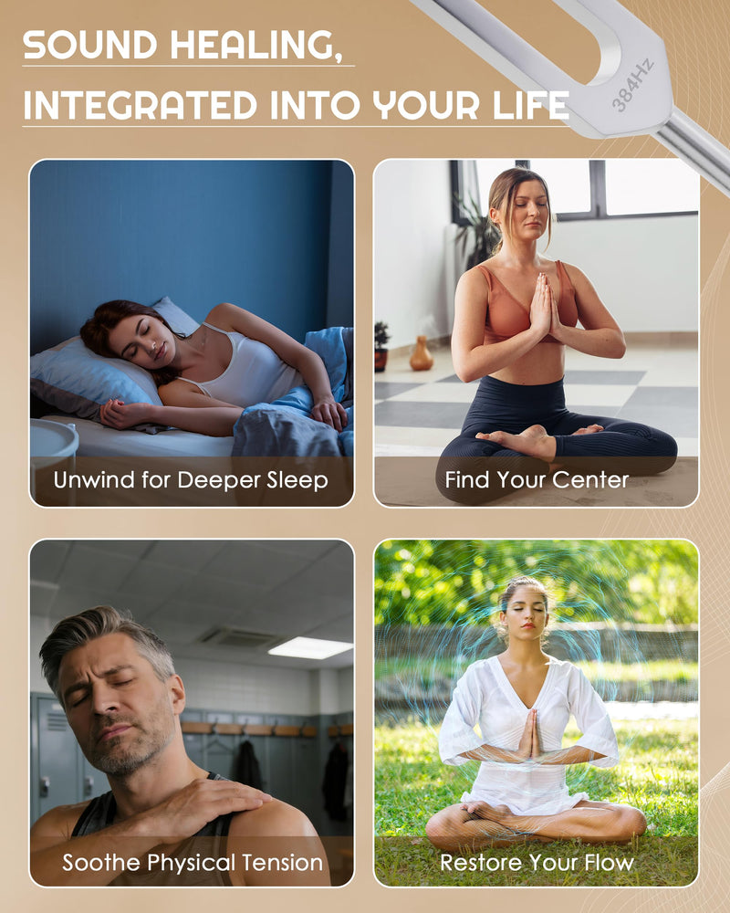 Tuning Forks for Healing Set-128Hz, 136.1Hz, 256Hz, 384Hz Weighted & Unweighted with Activator & Pouch-Complete Sound Therapy Kit for Chakra Balancing, Yoga, Meditation, Stress Relief & Energy Healing