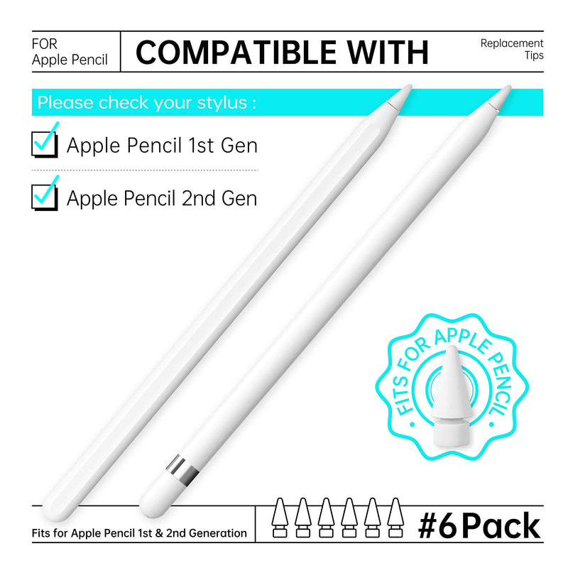 Pencil Tips Replacement for Apple Pencil 1st Gen & 2nd Generation (6 Pack) , Pen Nibs Compatible with iPad Pencil.