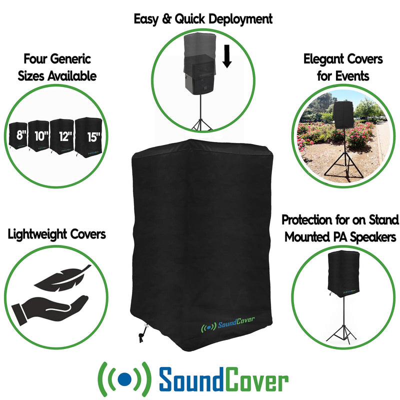 8 Inch PA/DJ Lightweight Powered Speaker Cover Bag in Black for Stand Mounted Speakers - Over the top fit, Water Resistant (not Waterproof), 50 UV Protection - Check Dimensions before Ordering! Single Cover 8"