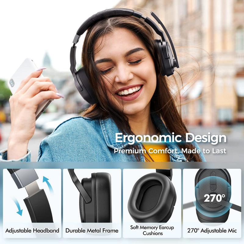 COSMUSIS Trucker Bluetooth Headset, Wireless Headset with Mic for Work | Trucker Headset with Noise Cancelling Headphones, Long Battery Life Bluetooth Headphones with Detachable Earpad for Driving Black