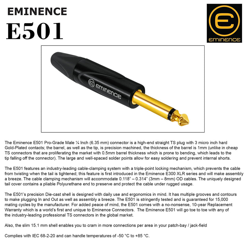 1 Foot - Gotham GAC-1 Ultra Pro - Premium, Low-Capacitance Guitar Bass Instrument Cable - with Straight to Angled 1/4 Inch Eminence Gold Plated Connectors