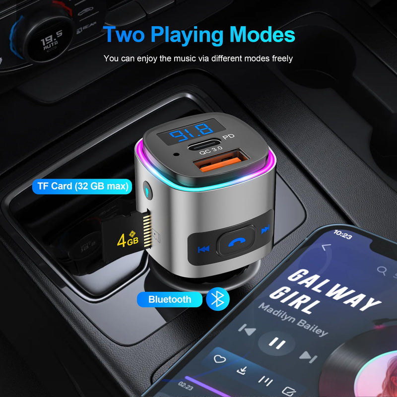 [AUSTRALIA] - (Upgraded Version) FM Transmitter Bluetooth, SONRU Bluetooth Car Adapter [PD 30W & QC3.0 18W], Wireless FM Radio Transmitter, Hands-Free Calling, Siri Google Assistant, TF Card 