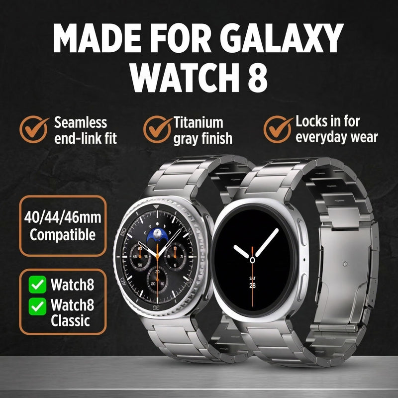 Titanium Band for Samsung Galaxy Watch 9 & Watch8, Classic 40/44/46mm | Scratch Resistant Diamond-Like-Carbon Coating, Titanium Bracelet with Folding Clasp, Color Matching Titanium Strap 26 Millimeters Gray Matte
