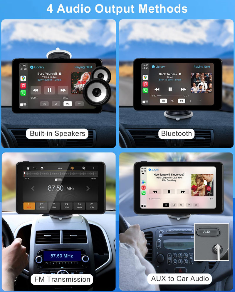 Wireless CarPlay Screen Android Auto for Car, 7" Car Stereo Touch Screen Naivgation Portable CarPlay Bluetooth Mirror Link, Siri, AirPlay, AUX, Voice Assistant for All Vehicles 7 Inch